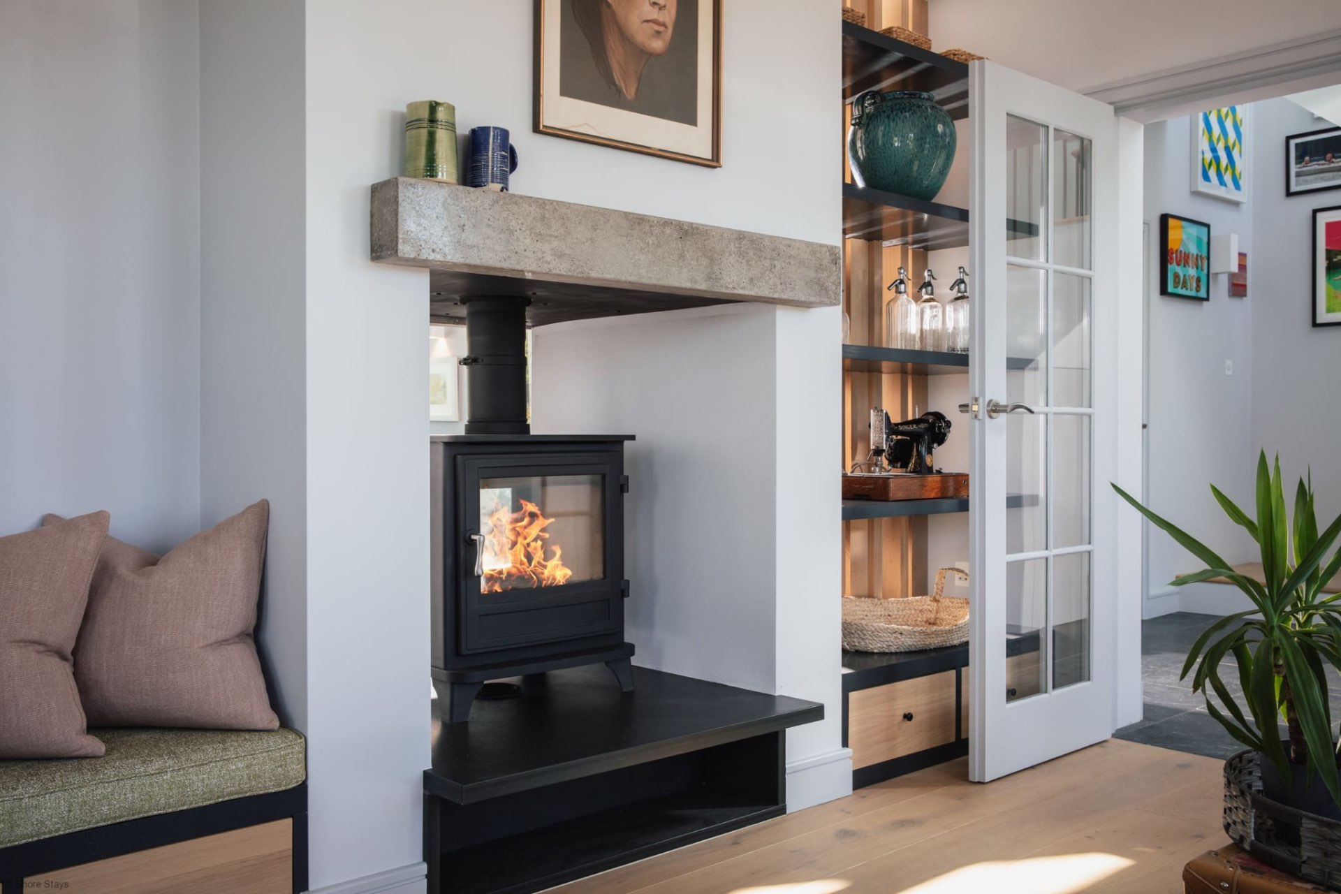 Cast concrete fireplace mantel beam